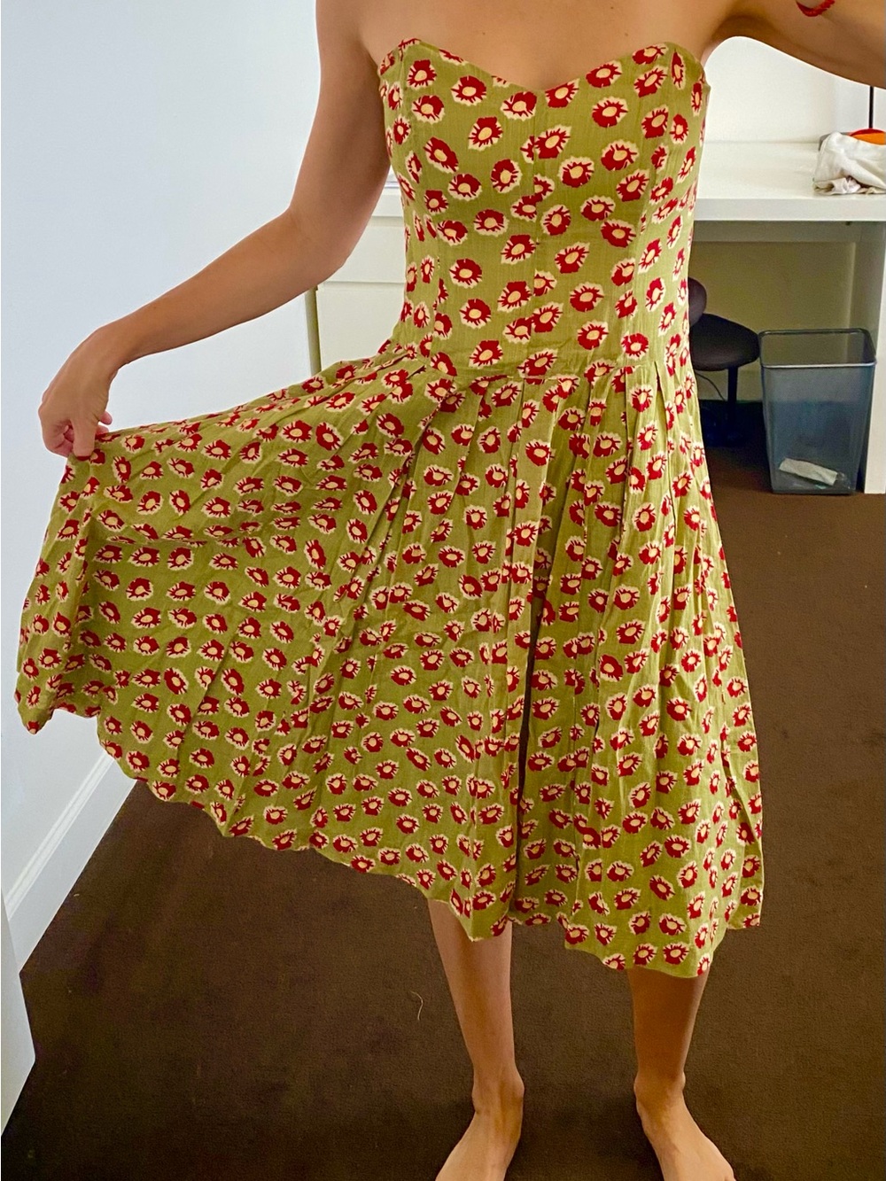 Vintage Nicole Miller Collection strapless pleated midi dress